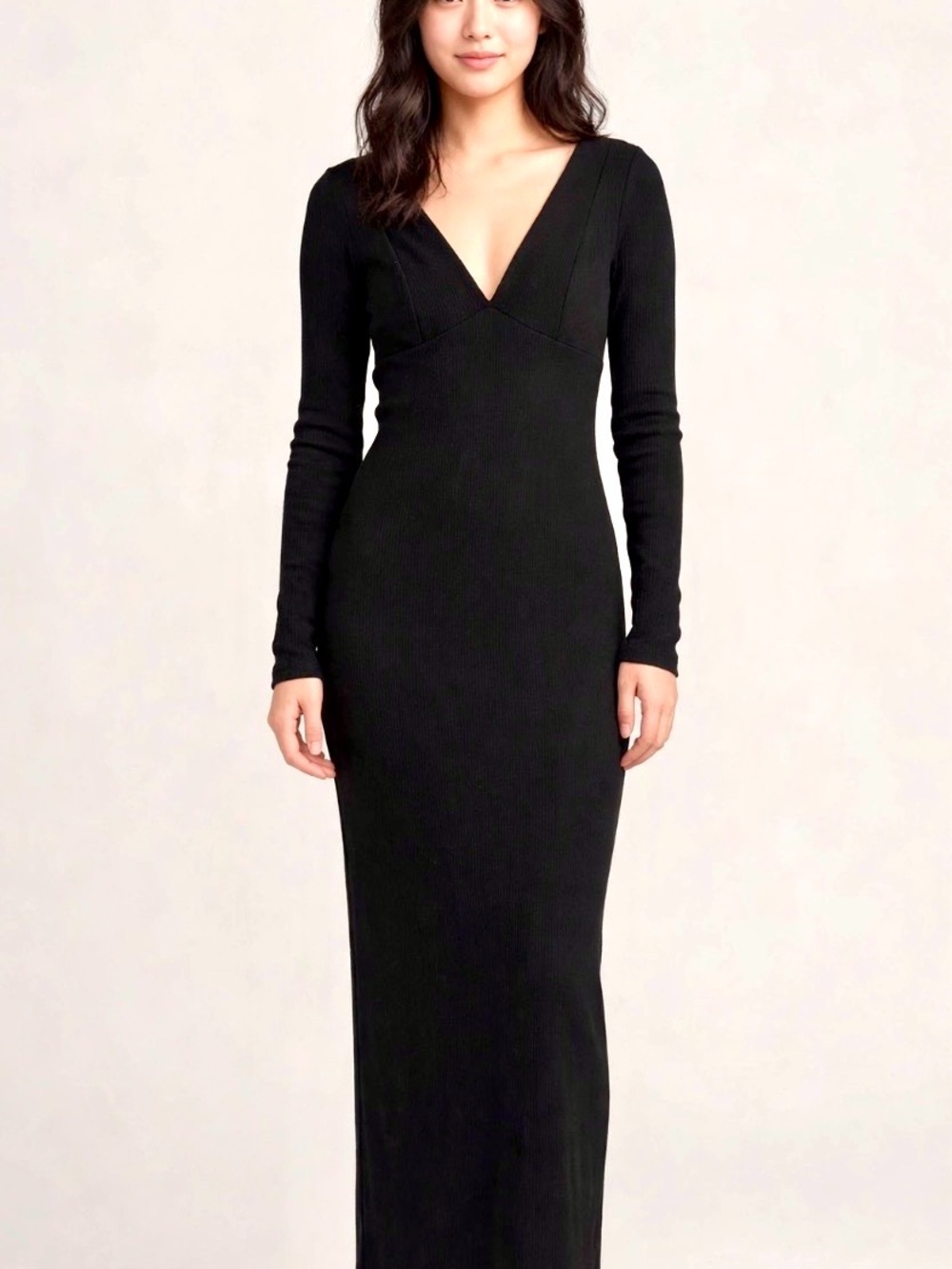 Wild Fable NWT Black Long Ribbed Long Sleeve Maxi Dress XXS - Bodycon V Neck